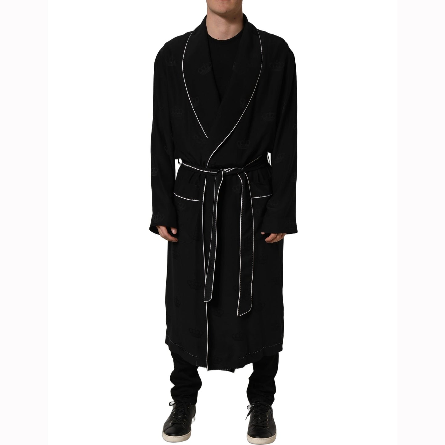 Dolce & Gabbana Black 100% Silk Robe Men Wrap Coat Jacket