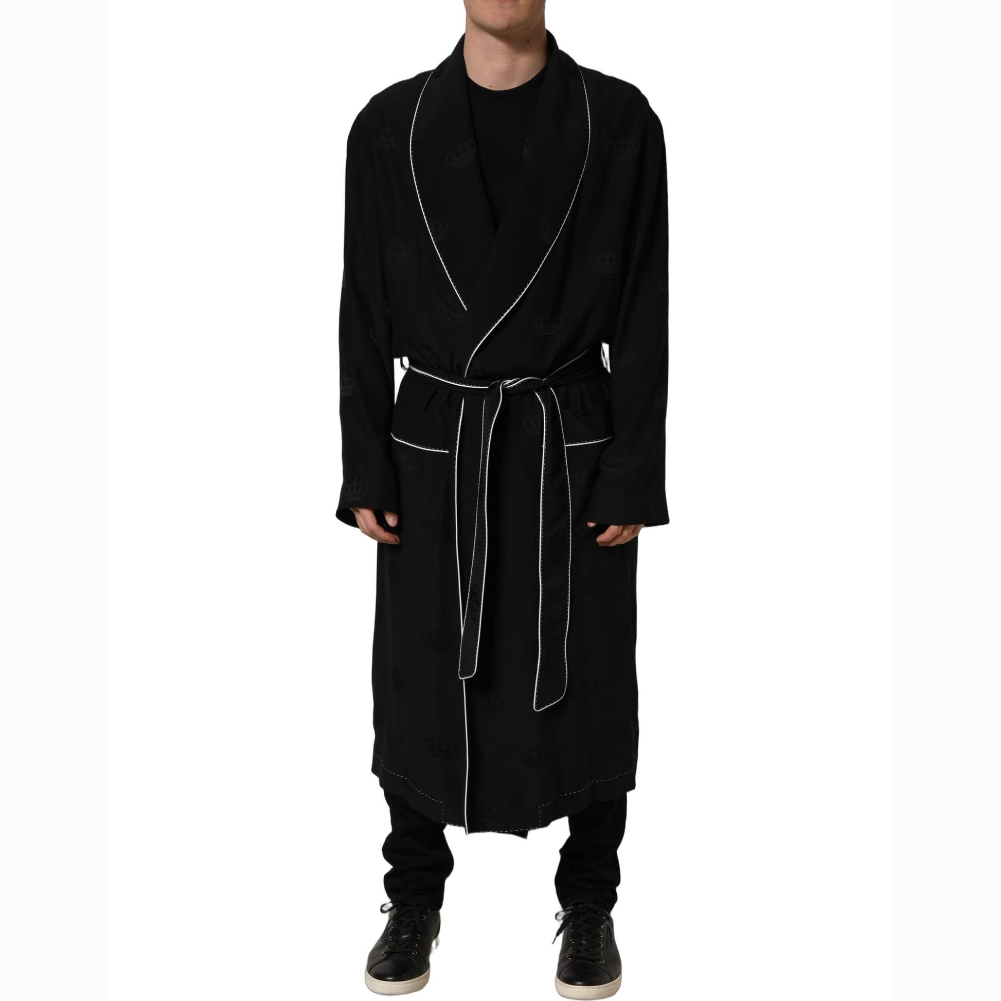 Dolce & Gabbana Black 100% Silk Robe Men Wrap Coat Jacket