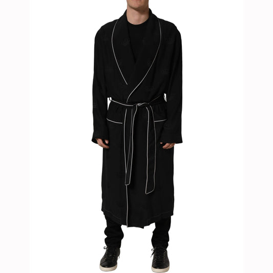 Dolce & Gabbana Black 100% Silk Robe Men Wrap Coat Jacket