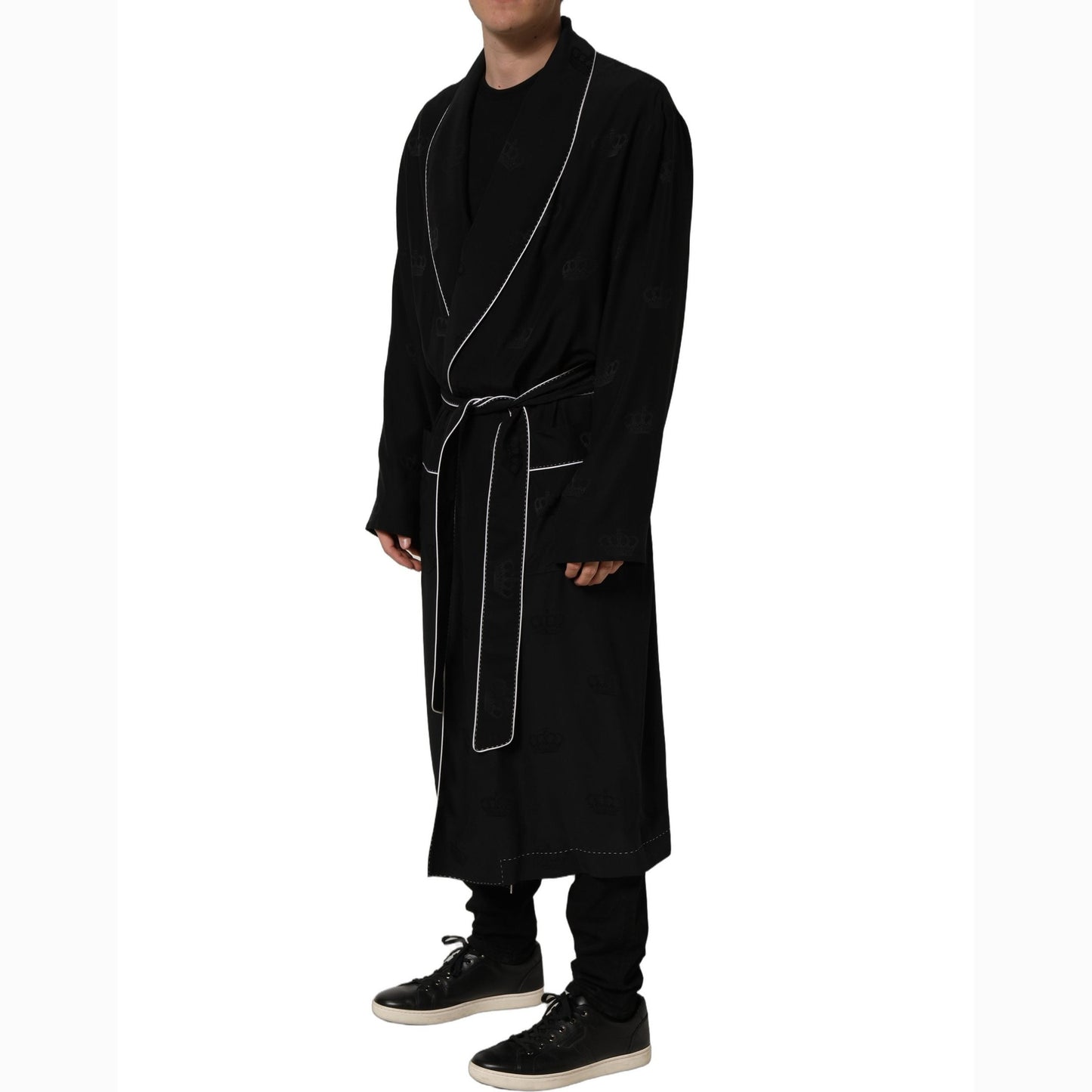 Dolce & Gabbana Black 100% Silk Robe Men Wrap Coat Jacket