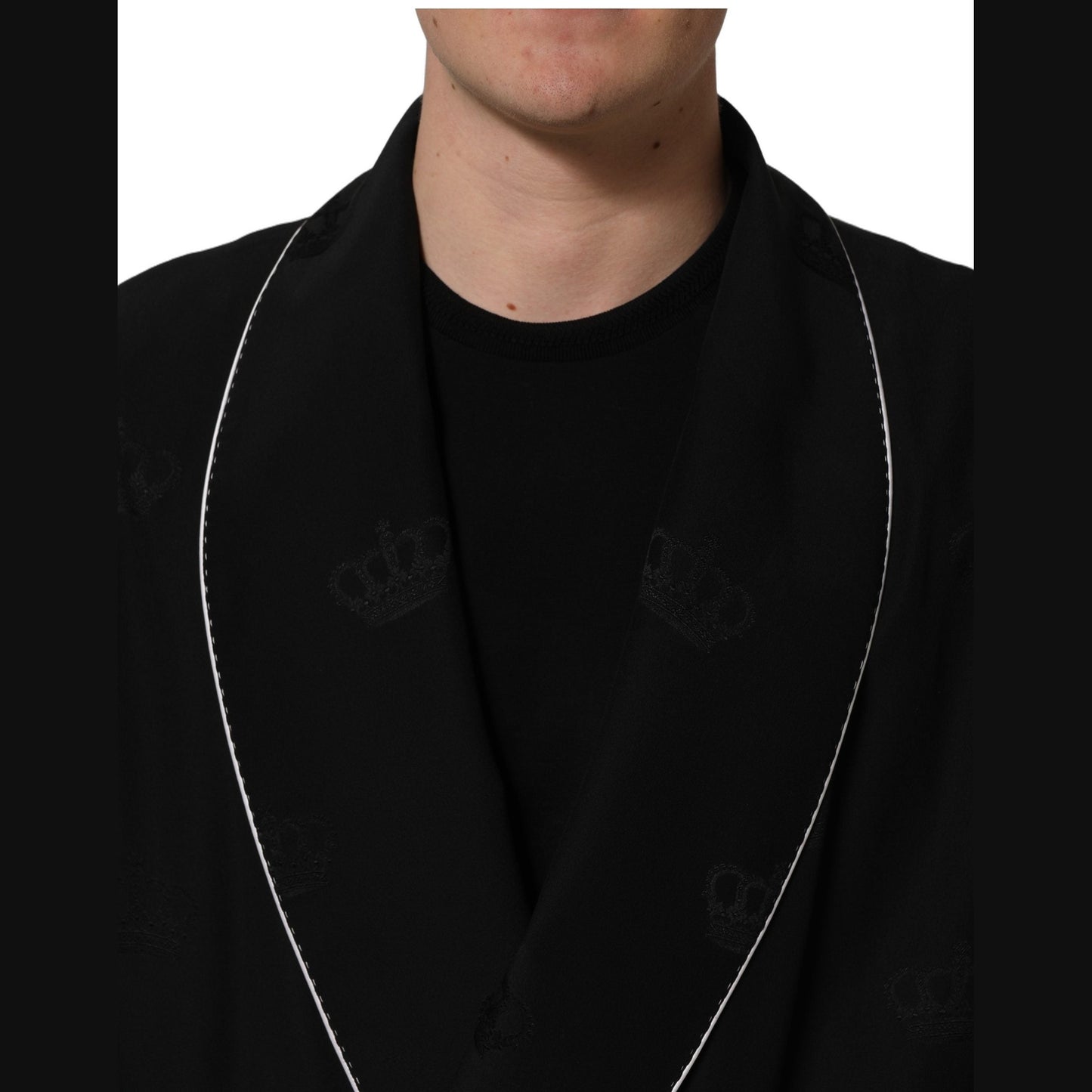 Dolce & Gabbana Black 100% Silk Robe Men Wrap Coat Jacket
