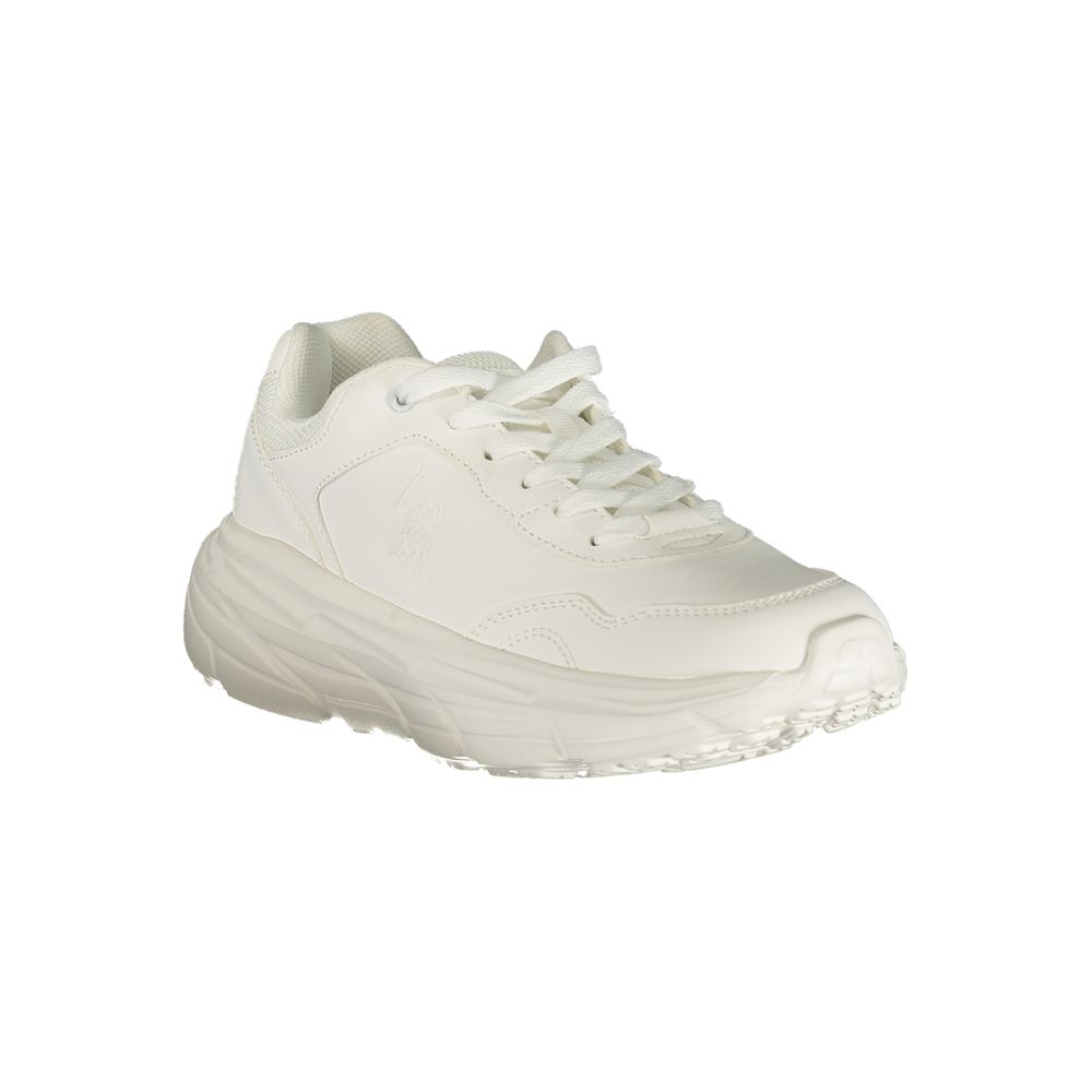 White U.S. POLO ASSN. women's sneaker made of polyurethane with a sleek design and comfortable fit.