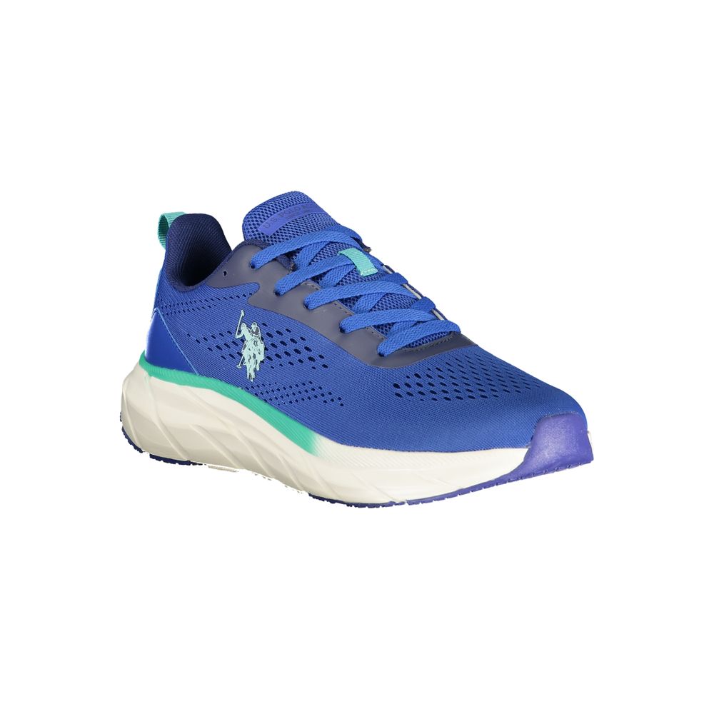 U.S. POLO ASSN. men's blue polyurethane sneaker with white sole and lace-up closure, casual athletic shoe for everyday wear.