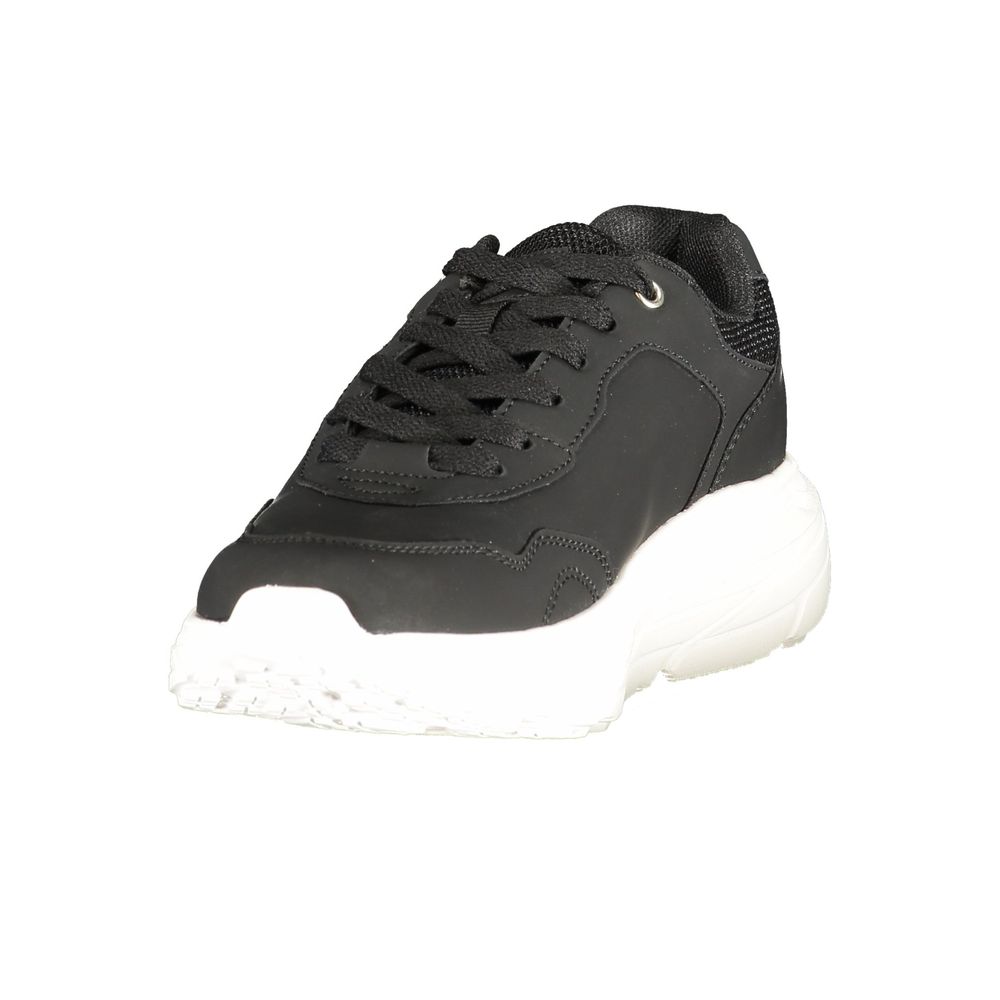 U.S. POLO ASSN. black women's polyurethane sneaker with white sole, stylish athletic footwear for casual wear.