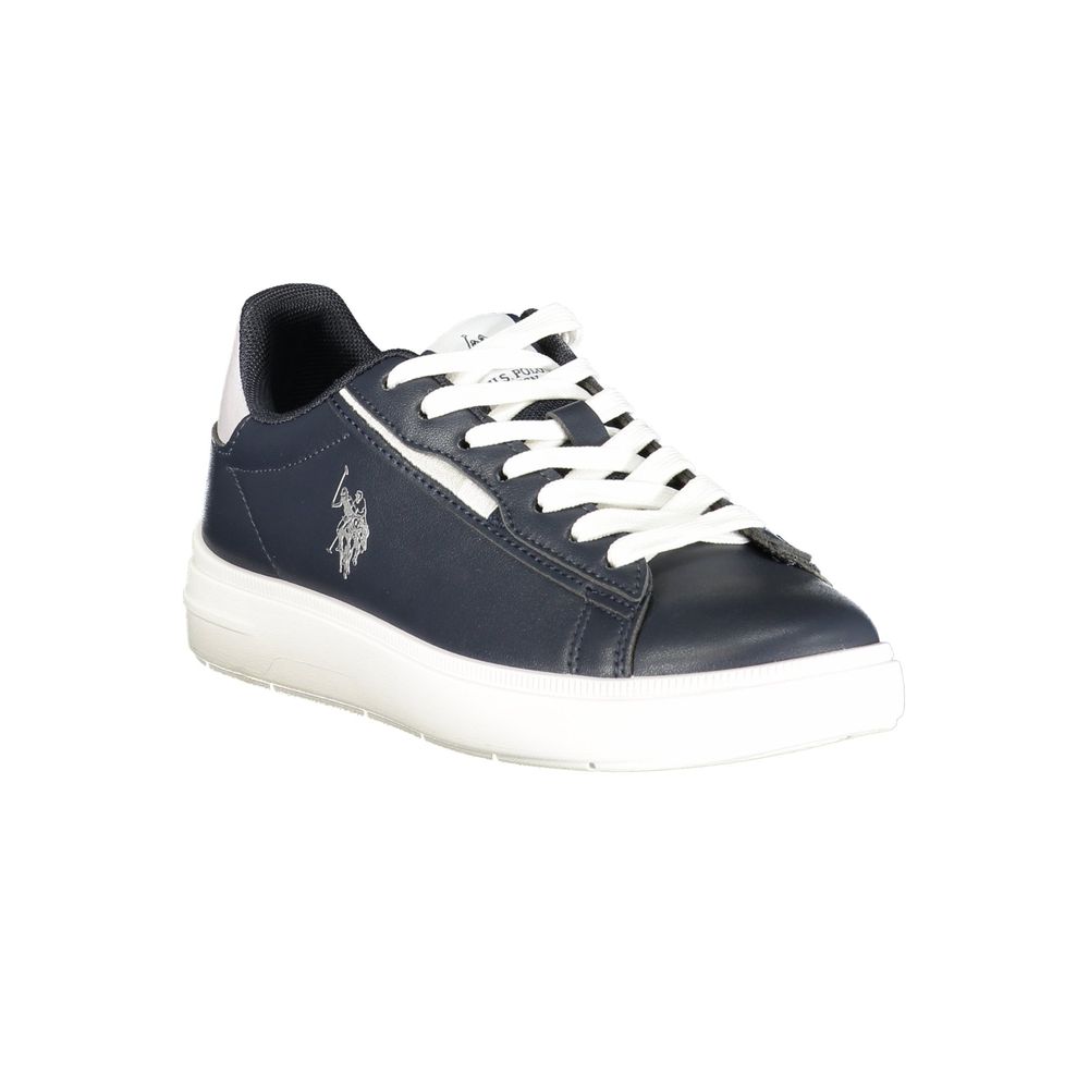 Blue U.S. POLO ASSN. women's sneaker with polyurethane material, featuring a sleek design and white sole.