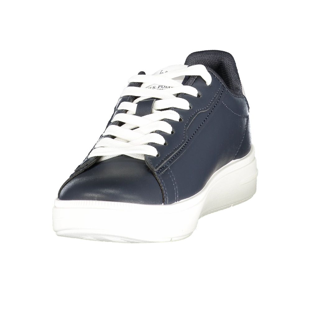 Blue U.S. POLO ASSN. women's sneaker with polyurethane upper, featuring a sleek design and white sole for casual wear.