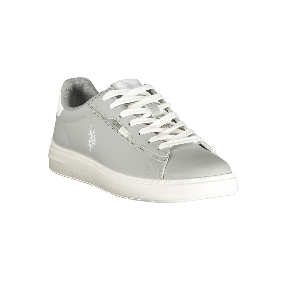 Gray polyester men's sneaker by U.S. POLO ASSN., stylish casual shoe with laces and rubber sole.