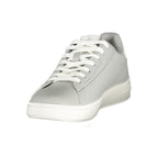 Gray U.S. POLO ASSN. men's sneaker with polyester upper and white sole, showcasing a casual athletic shoe design.
