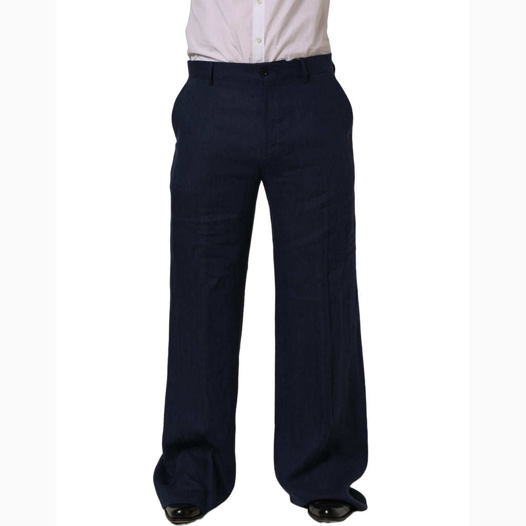 Dolce & Gabbana Blue Linen Straight Men Dress Trouser Pants