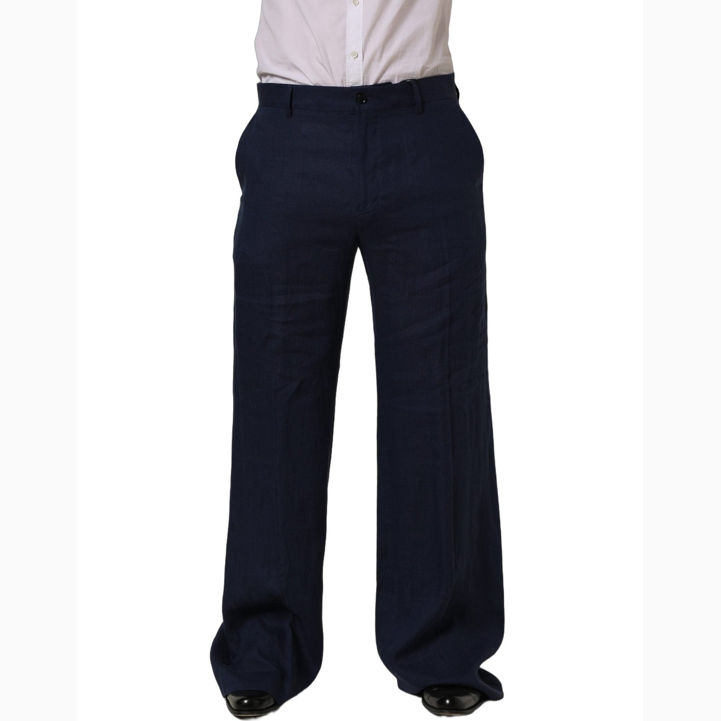 Dolce & Gabbana Blue Linen Straight Men Dress Trouser Pants