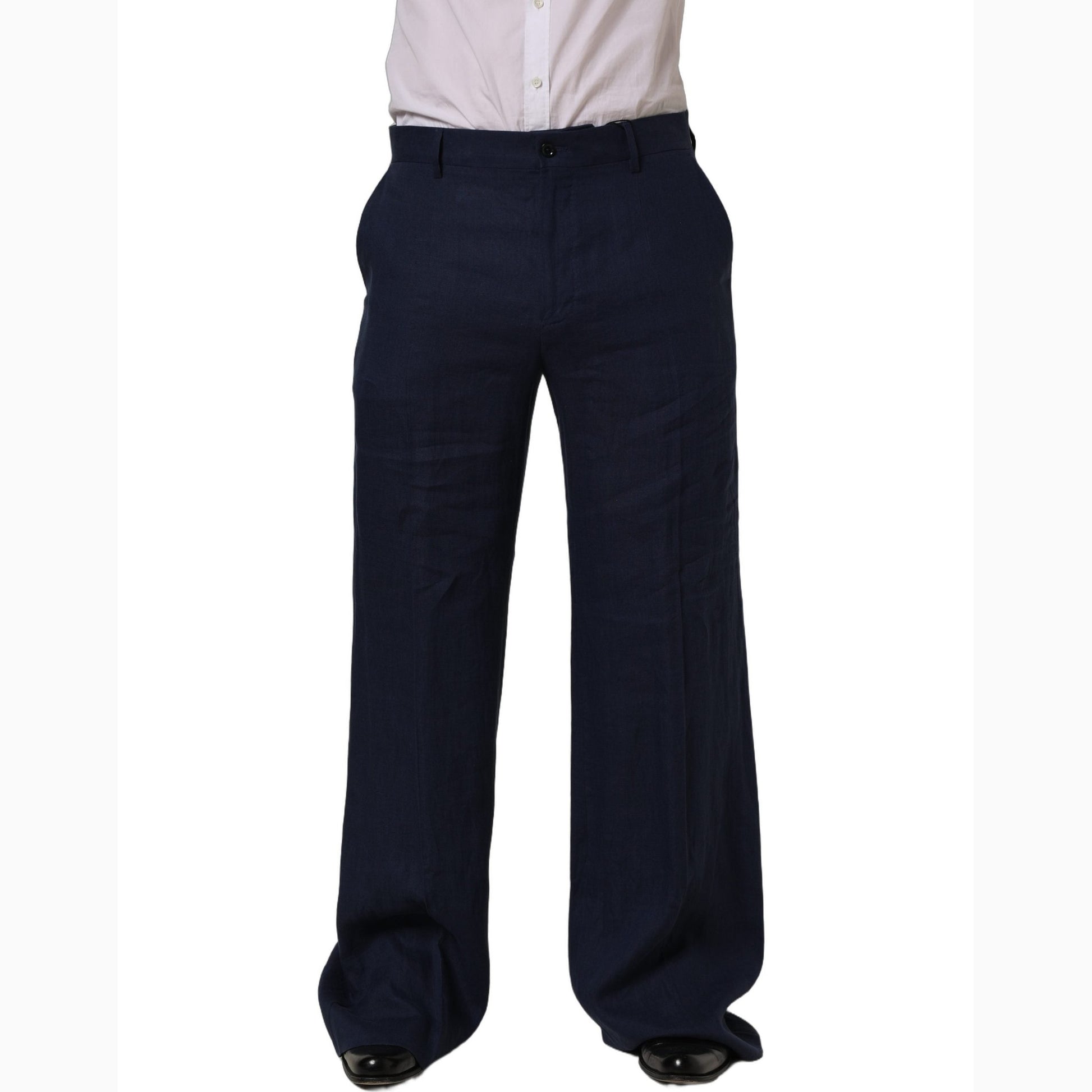 Dolce & Gabbana Blue Linen Straight Men Dress Trouser Pants