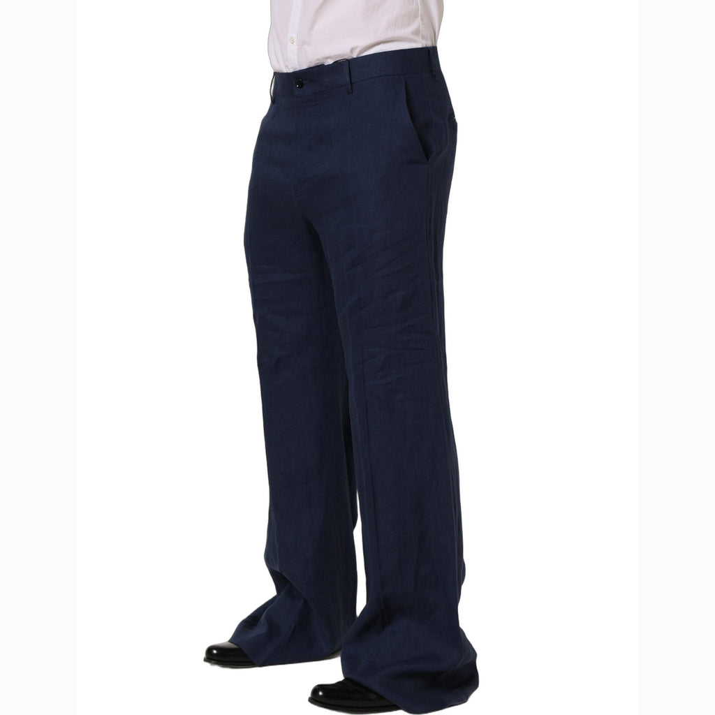 Dolce & Gabbana Blue Linen Straight Men Dress Trouser Pants