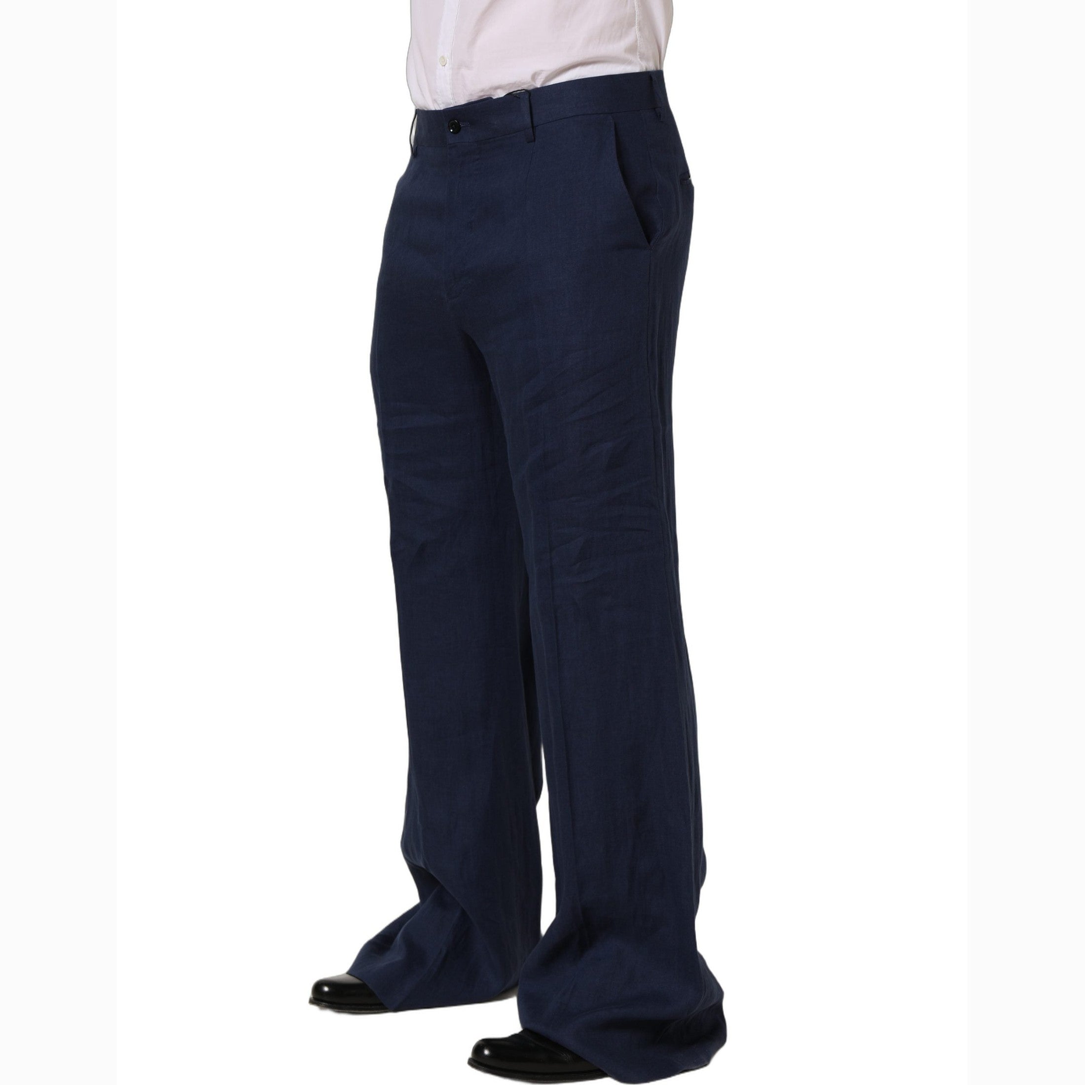 Dolce & Gabbana Blue Linen Straight Men Dress Trouser Pants