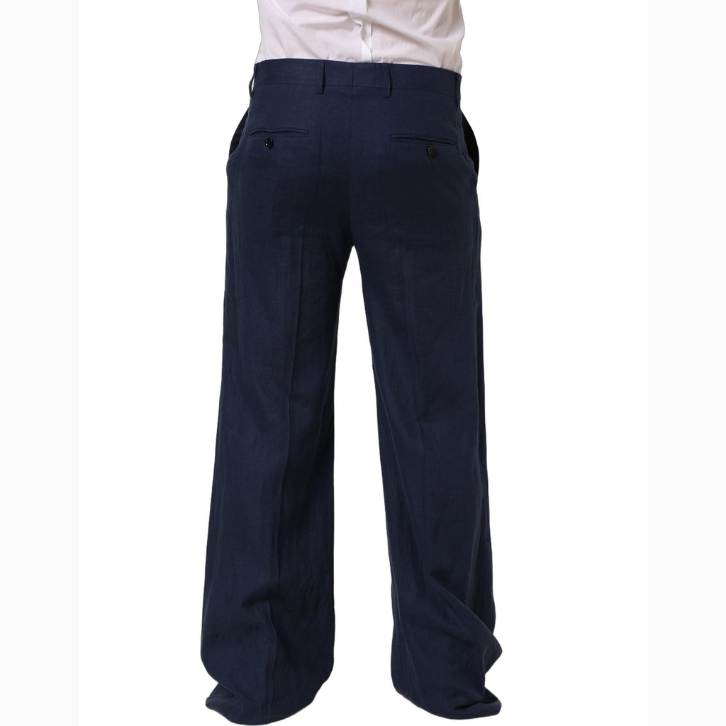 Dolce & Gabbana Blue Linen Straight Men Dress Trouser Pants