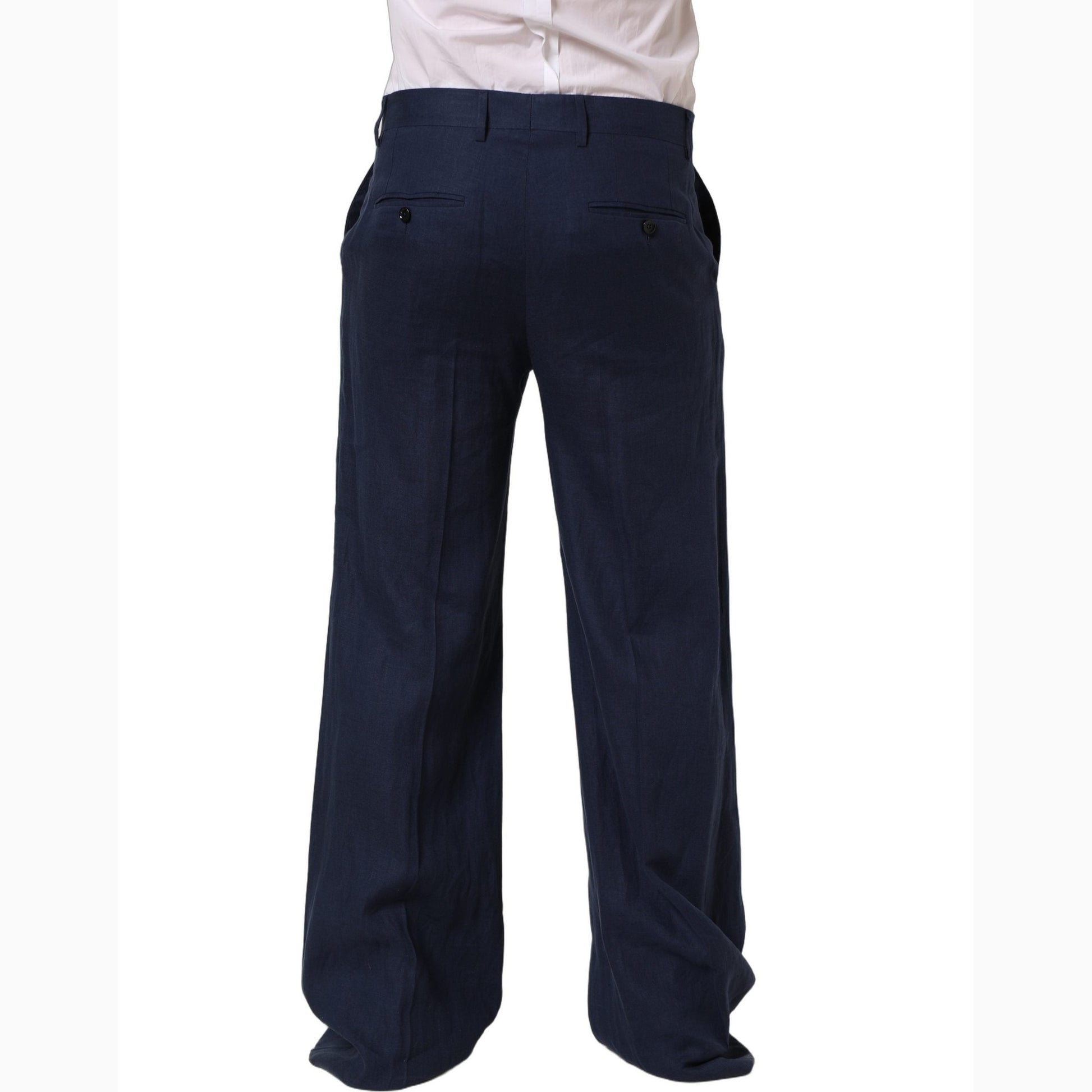 Dolce & Gabbana Blue Linen Straight Men Dress Trouser Pants