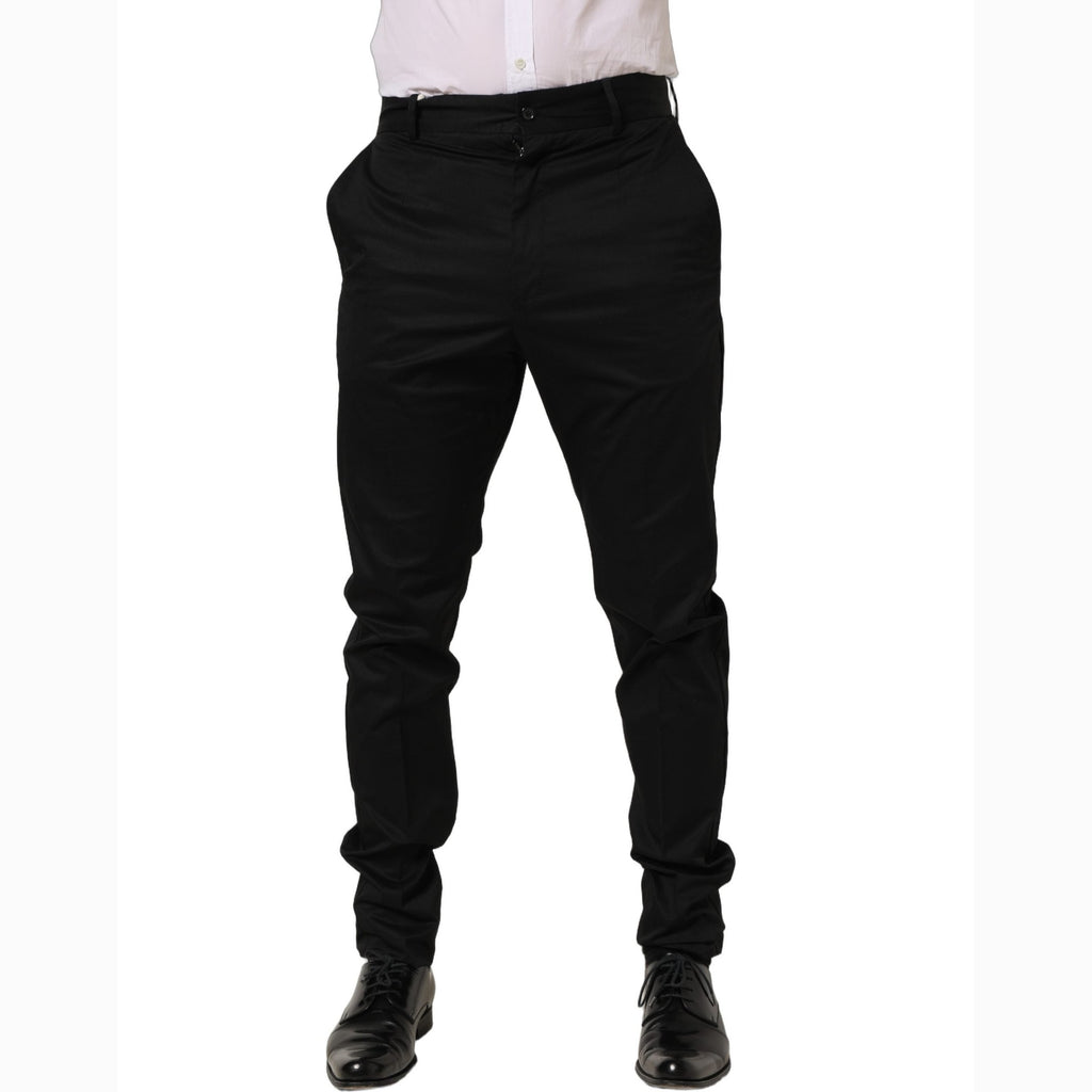 Dolce & Gabbana Black Cotton Tapered Leg Dress Trouser Pants