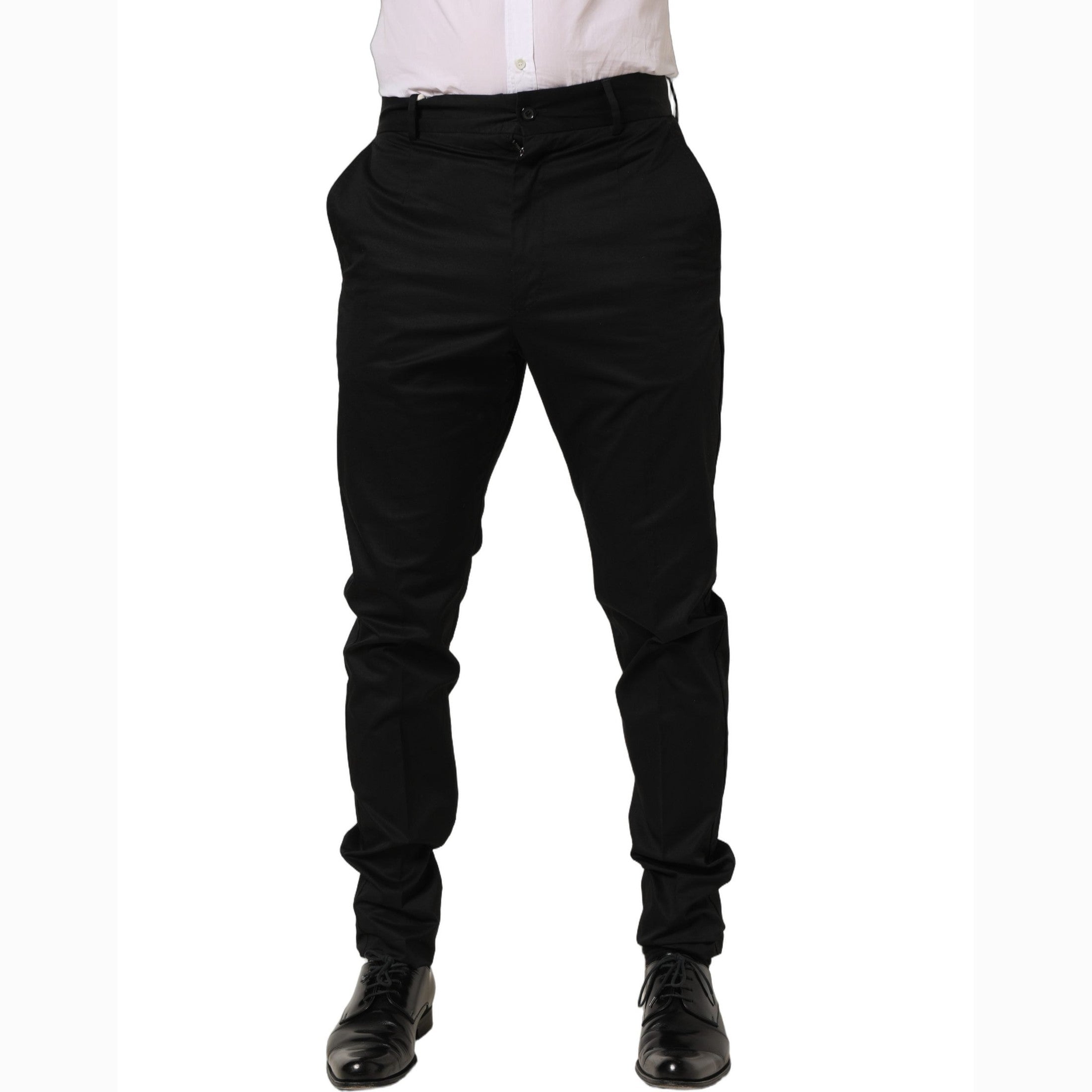 Dolce & Gabbana Black Cotton Tapered Leg Dress Trouser Pants