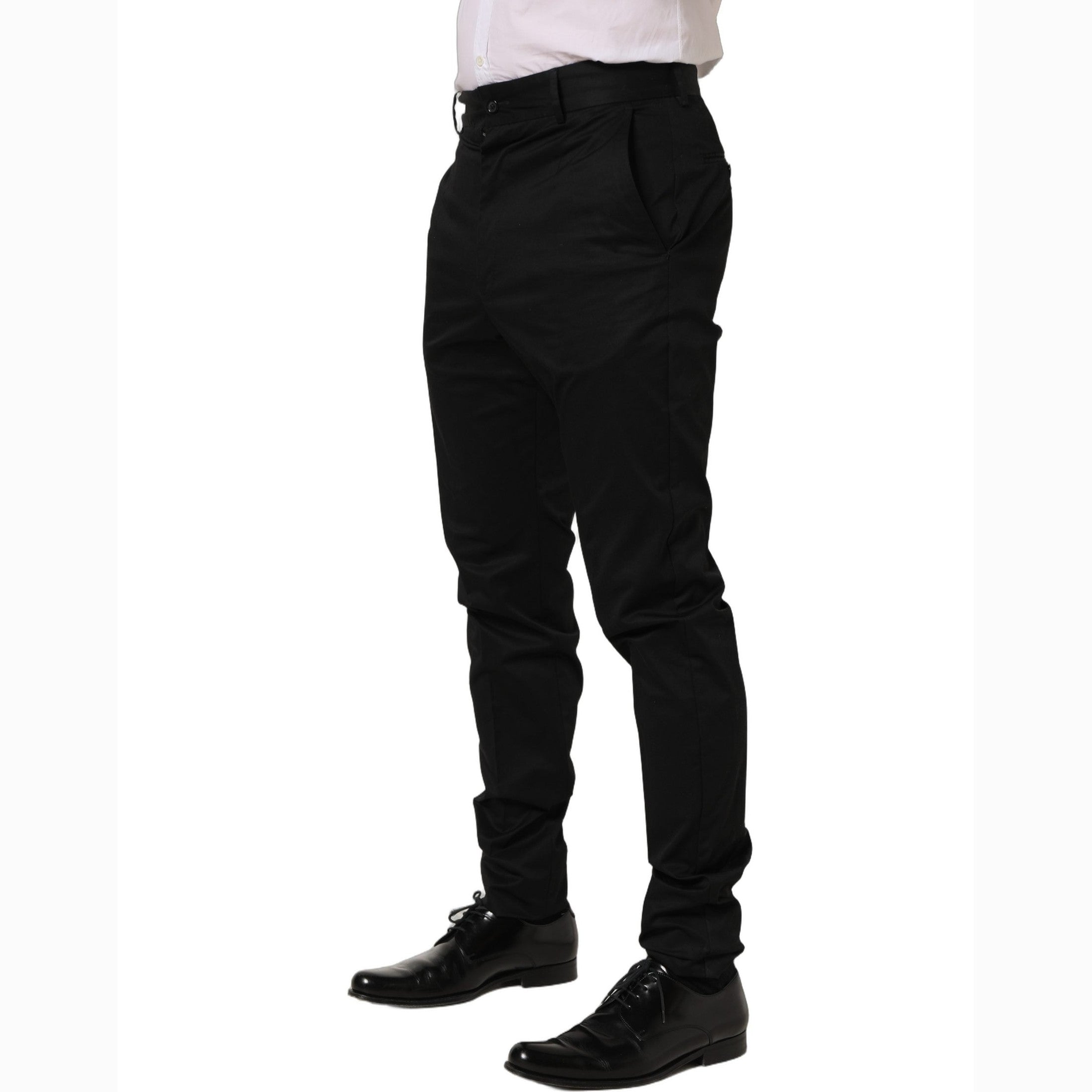 Dolce & Gabbana Black Cotton Tapered Leg Dress Trouser Pants