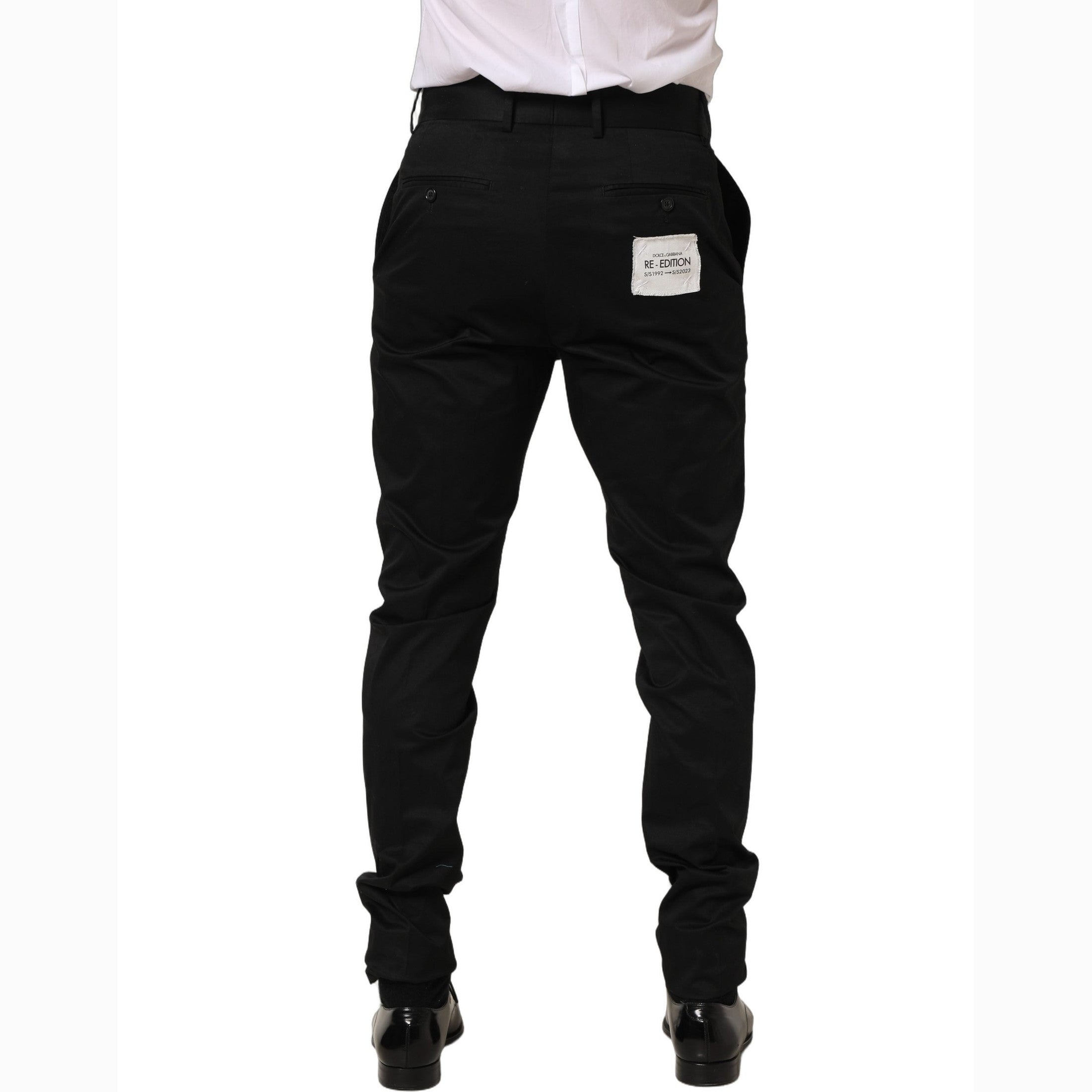 Dolce & Gabbana Black Cotton Tapered Leg Dress Trouser Pants