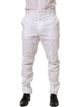 Dolce & Gabbana White Cotton Tapered Leg Dress Trouser Pants