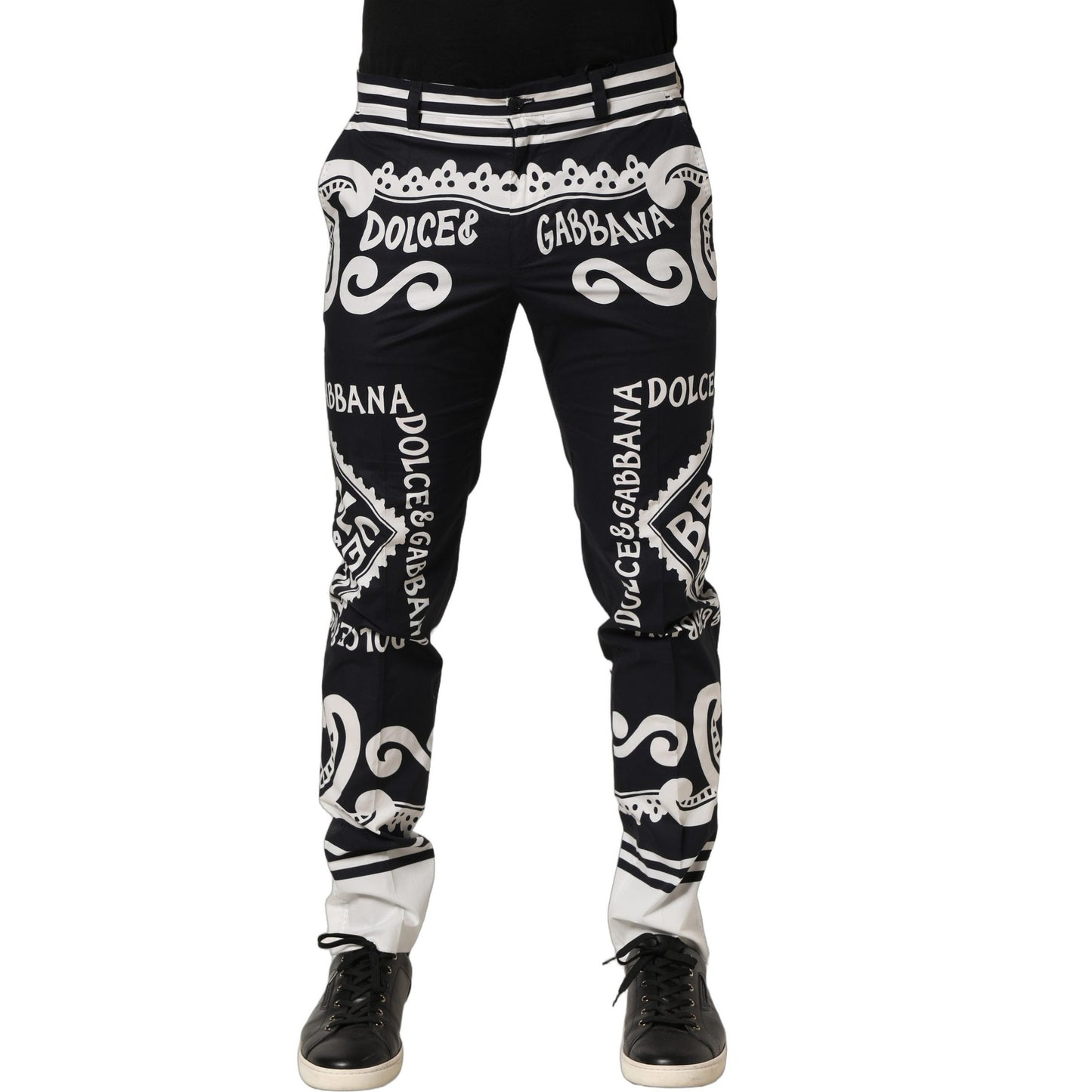 Dolce & Gabbana Black Cotton Poplin MarinaPrint Trouser Pants