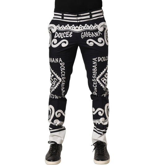 Dolce & Gabbana Black Cotton Poplin MarinaPrint Trouser Pants