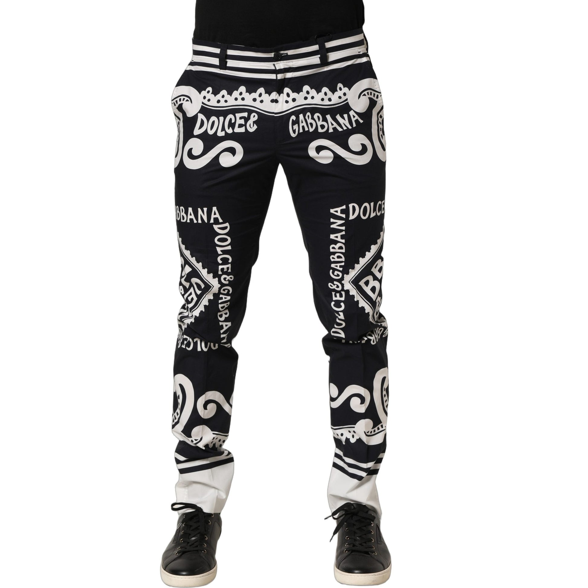 Dolce & Gabbana Black Cotton Poplin MarinaPrint Trouser Pants