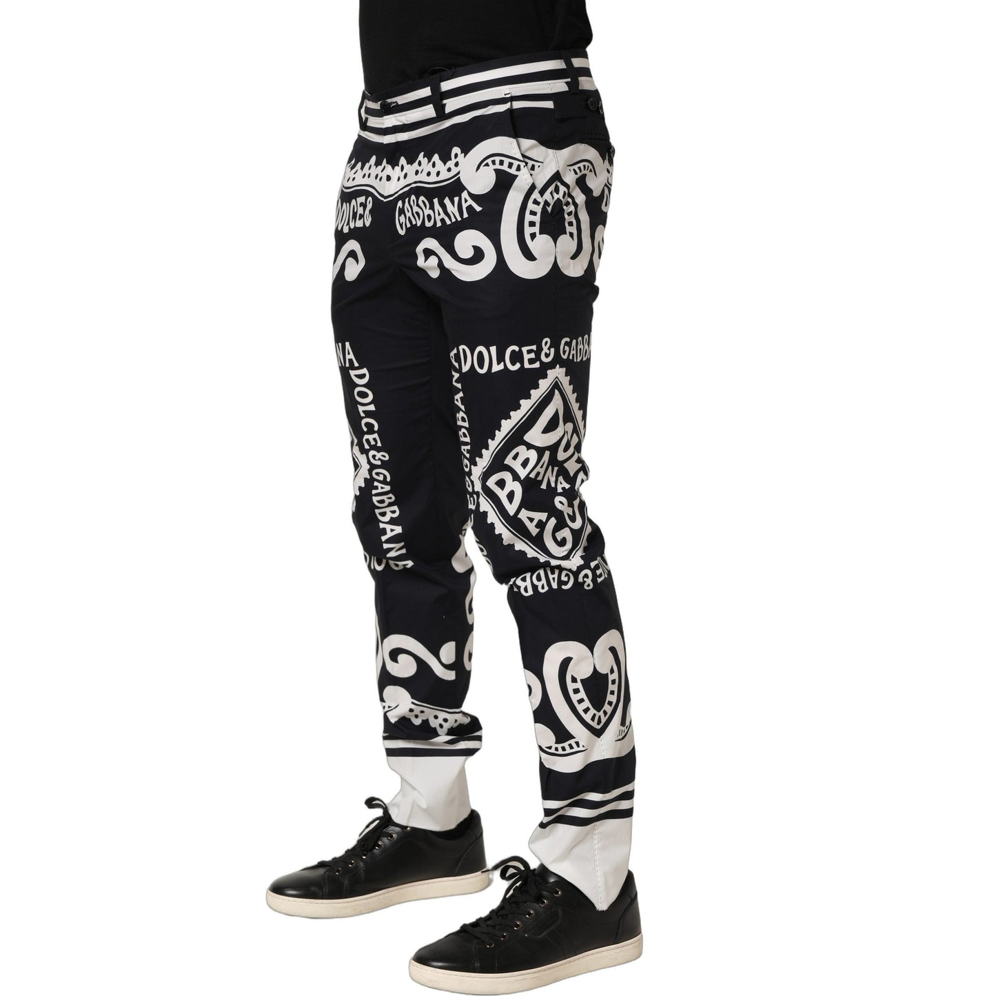 Dolce & Gabbana Black Cotton Poplin MarinaPrint Trouser Pants