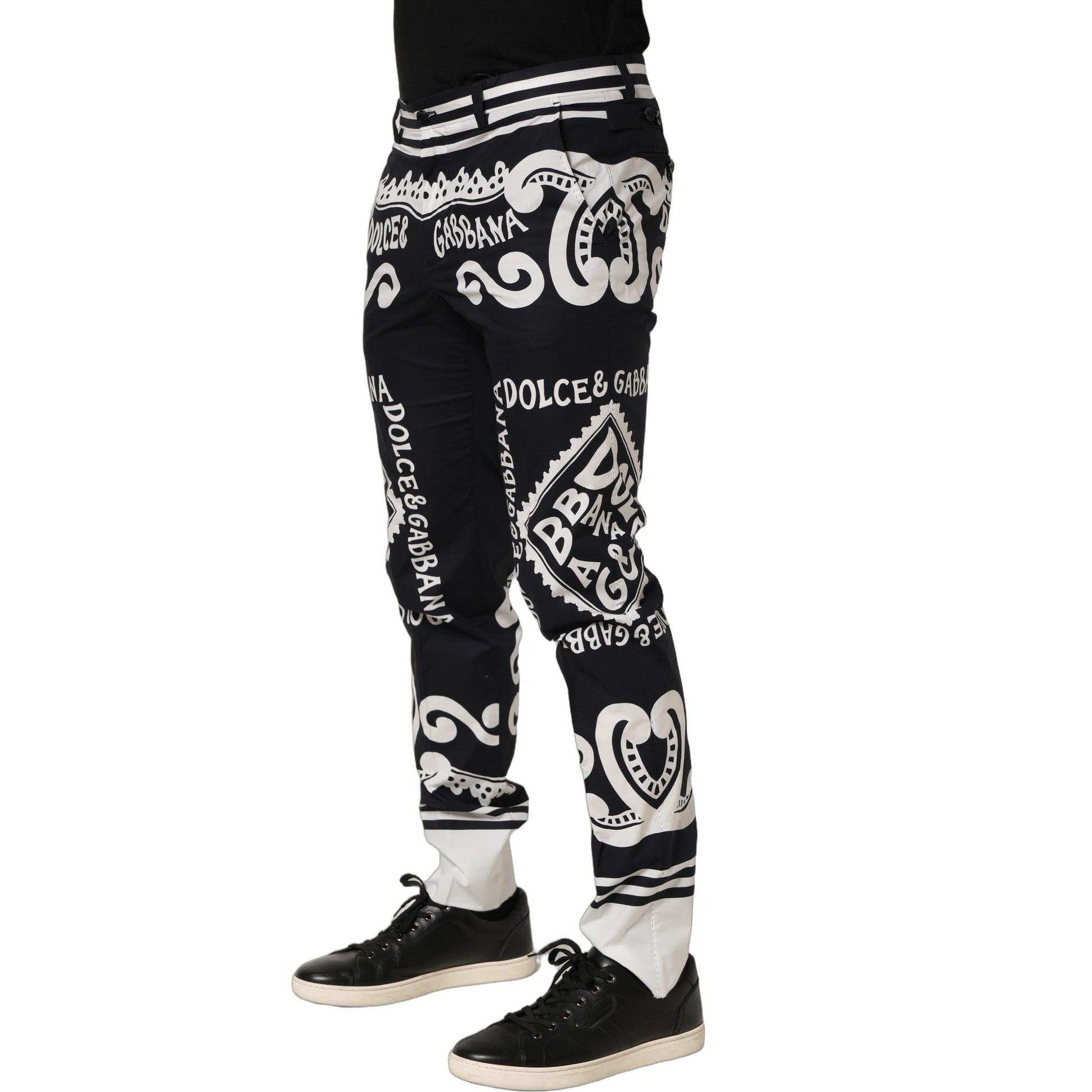 Dolce & Gabbana Black Cotton Poplin MarinaPrint Trouser Pants
