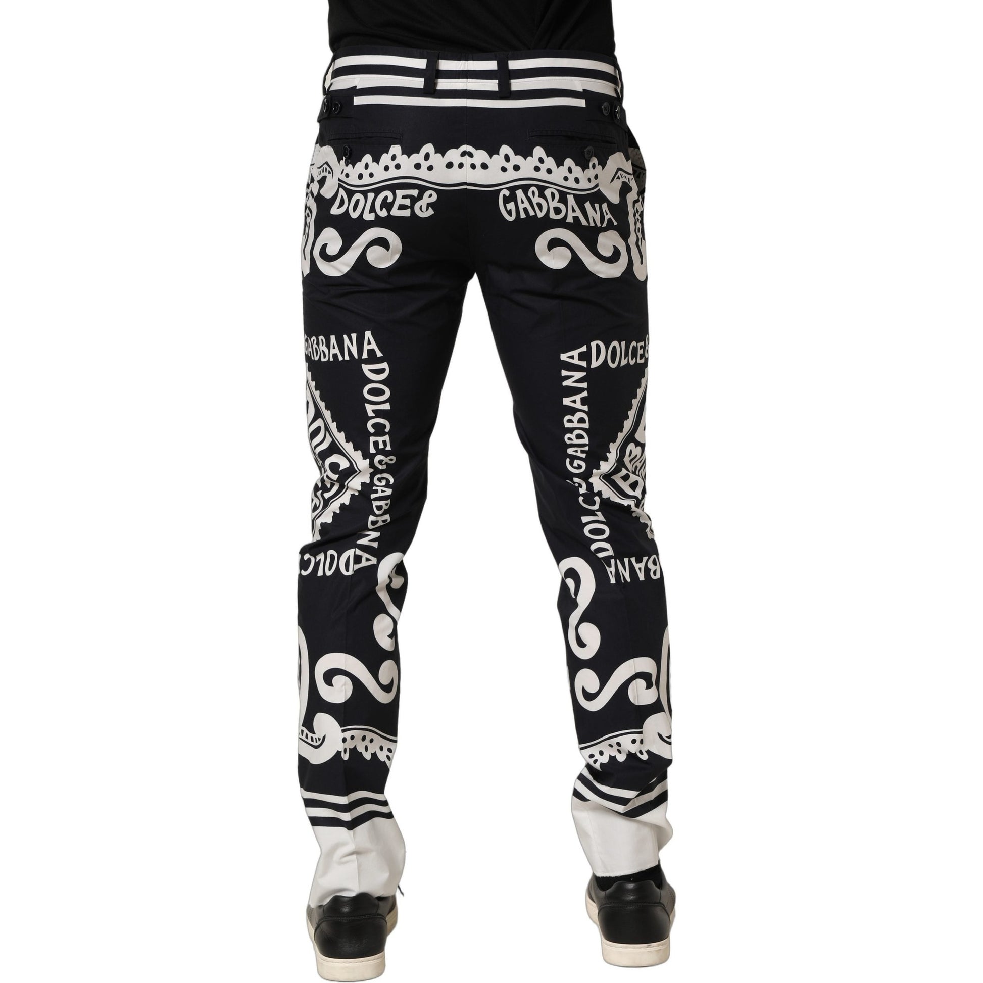 Dolce & Gabbana Black Cotton Poplin MarinaPrint Trouser Pants
