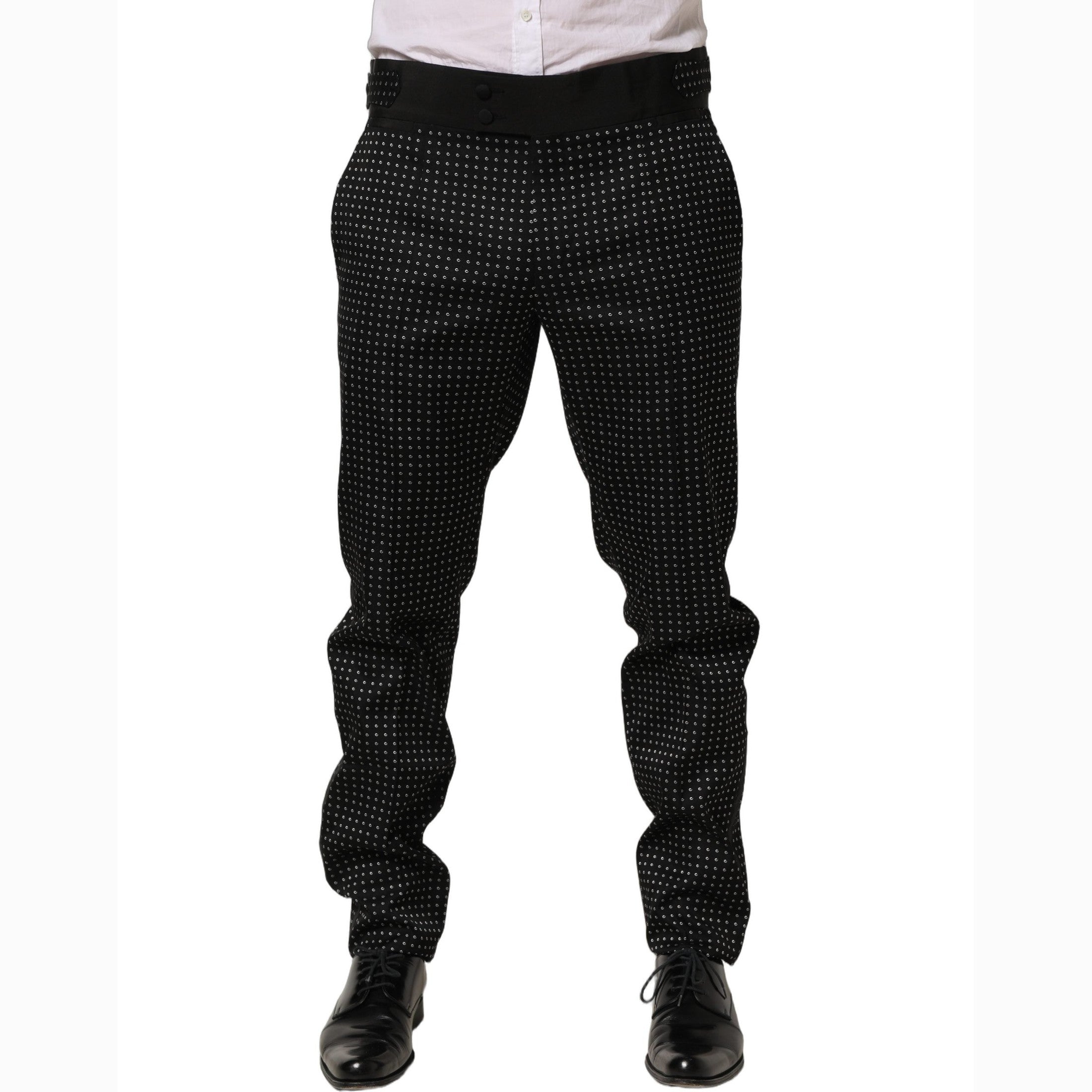Dolce & Gabbana Black Polka Dot Cotton Dress Trouser Pants Dolce & Gabbana