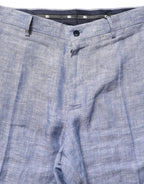Dolce & Gabbana Light Blue Linen Straight Dress Trouser Pants