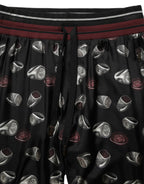 Dolce & Gabbana Pants Black Ring Print Silk Jogging Trousers