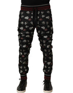 Dolce & Gabbana Pants Black Ring Print Silk Jogging Trousers