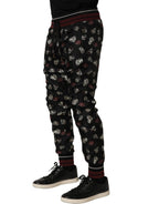 Dolce & Gabbana Pants Black Ring Print Silk Jogging Trousers