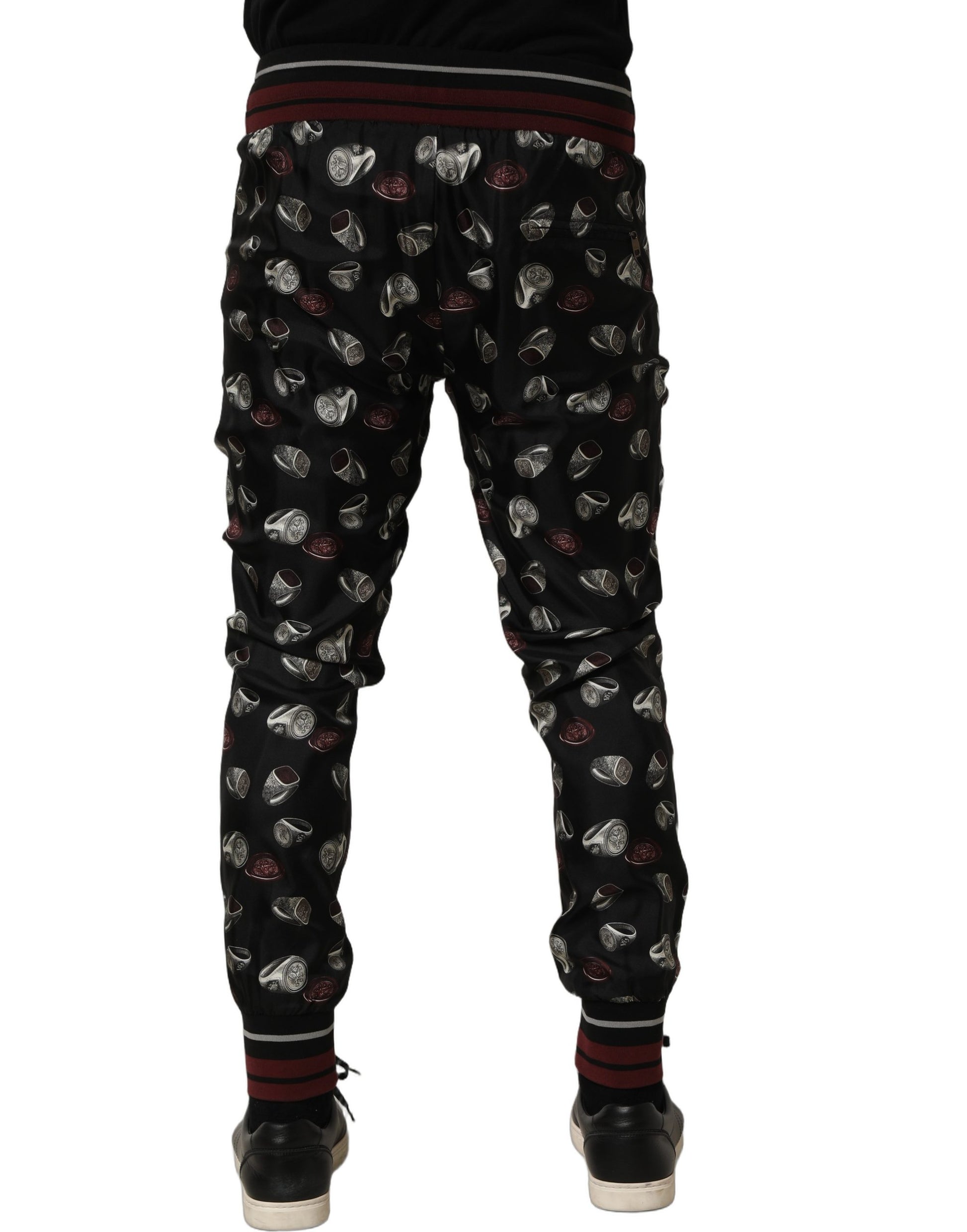 Dolce & Gabbana Pants Black Ring Print Silk Jogging Trousers