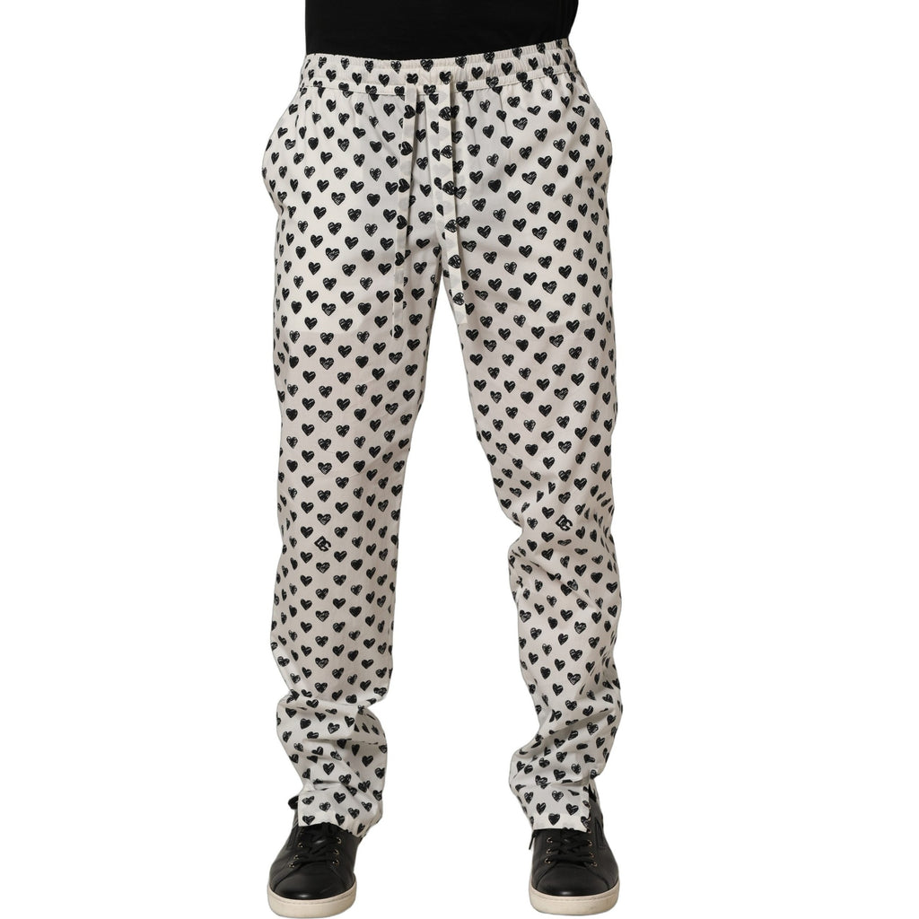 Dolce & Gabbana White Graphic Heart Print Men Trousers Pants