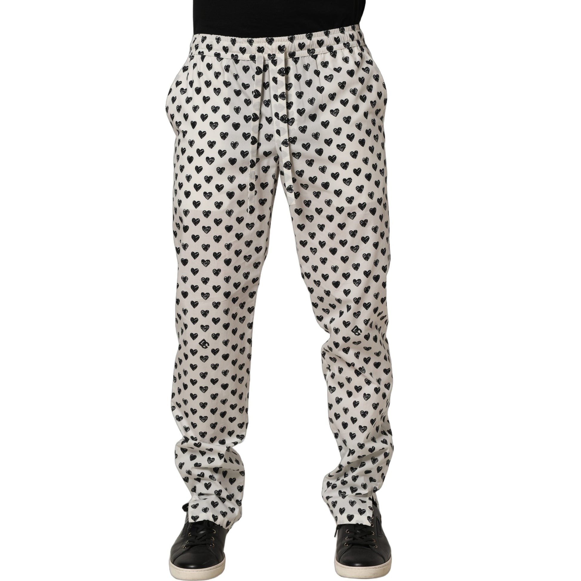 Dolce & Gabbana White Graphic Heart Print Men Trousers Pants