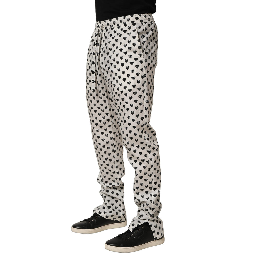 Dolce & Gabbana White Graphic Heart Print Men Trousers Pants