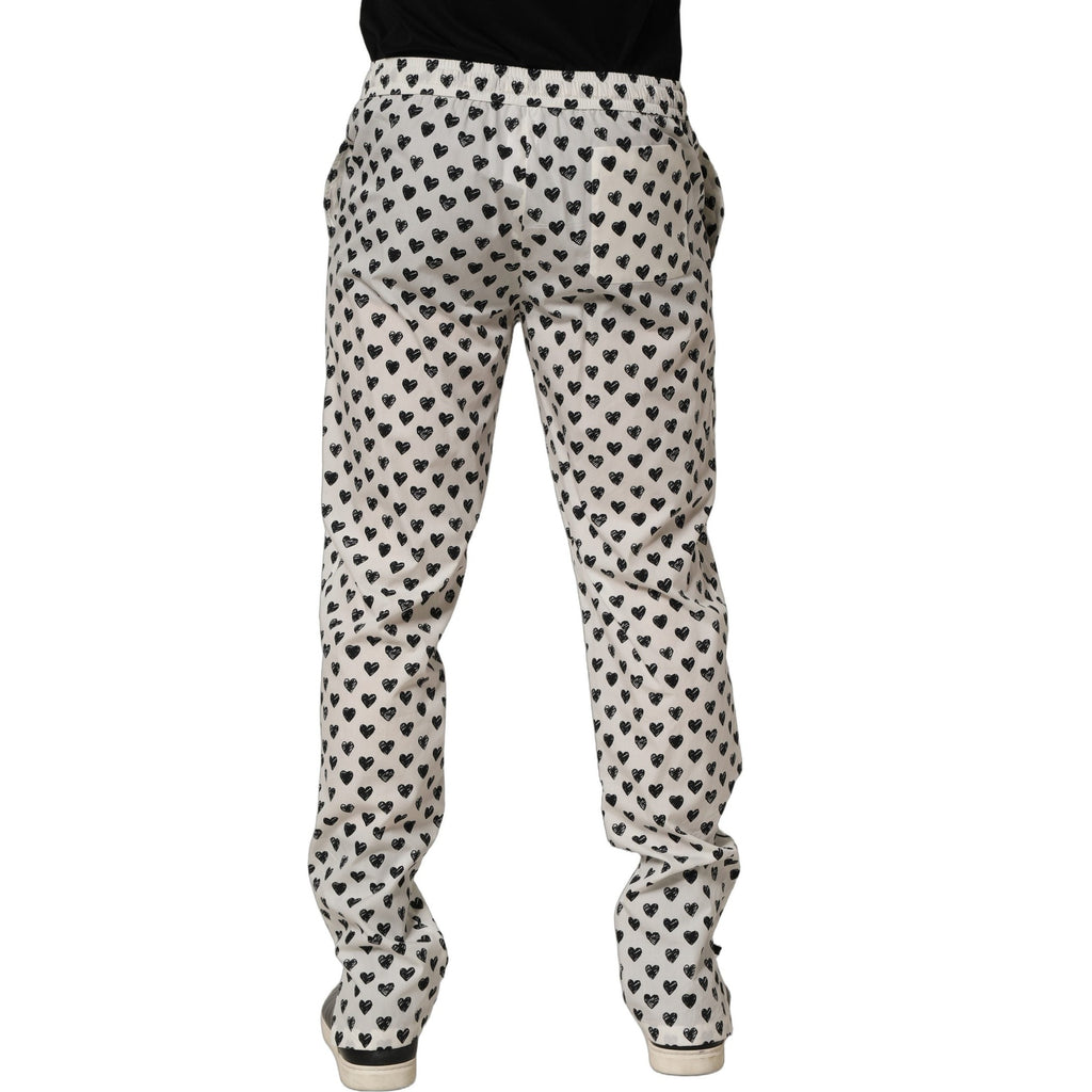 Dolce & Gabbana White Graphic Heart Print Men Trousers Pants