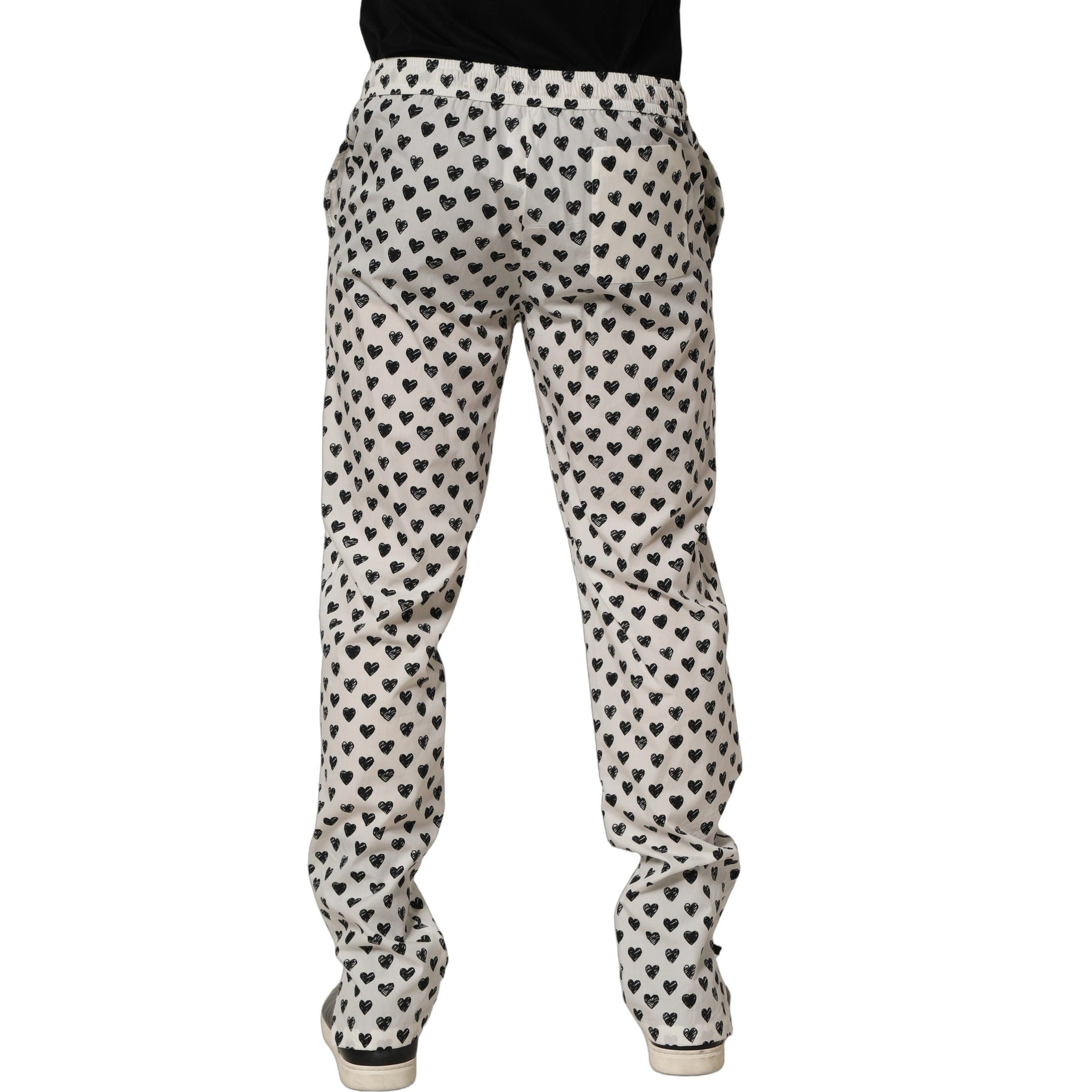 Dolce & Gabbana White Graphic Heart Print Men Trousers Pants