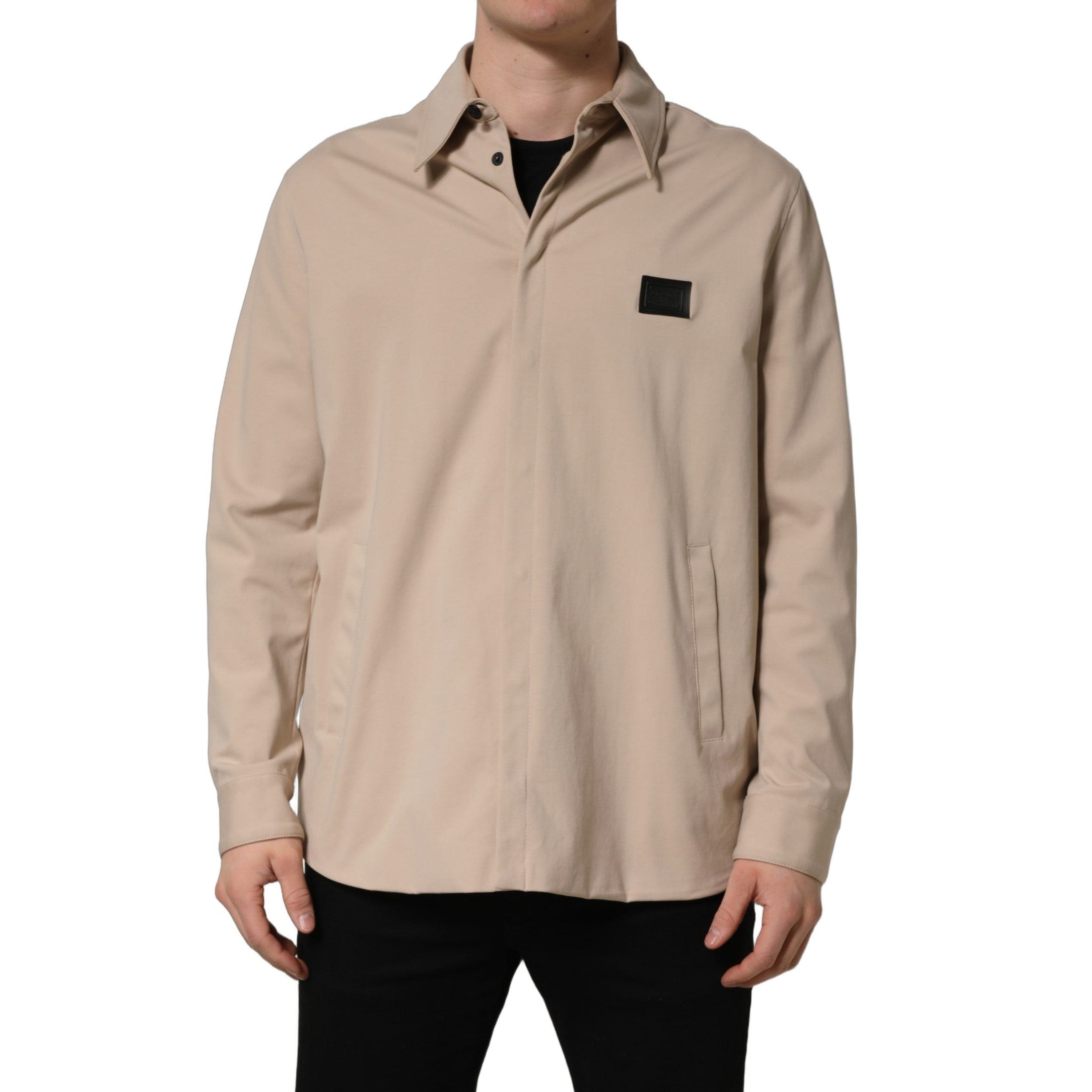 Dolce & Gabbana Beige Logo Overshirt Cotton Men Casual Shirt