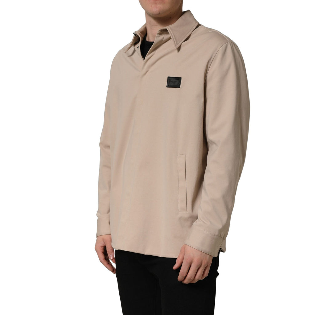 Dolce & Gabbana Beige Logo Overshirt Cotton Men Casual Shirt