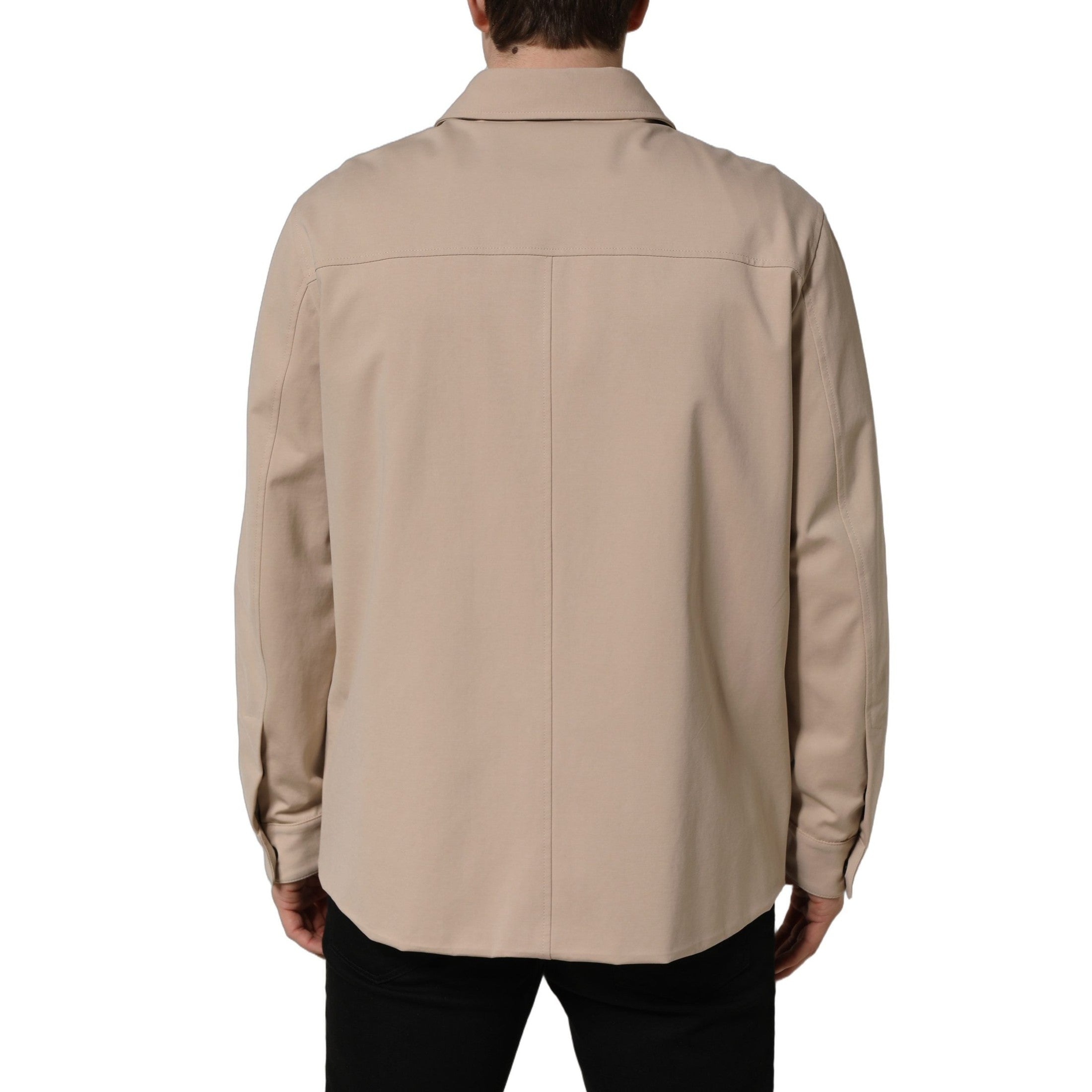 Dolce & Gabbana Beige Logo Overshirt Cotton Men Casual Shirt