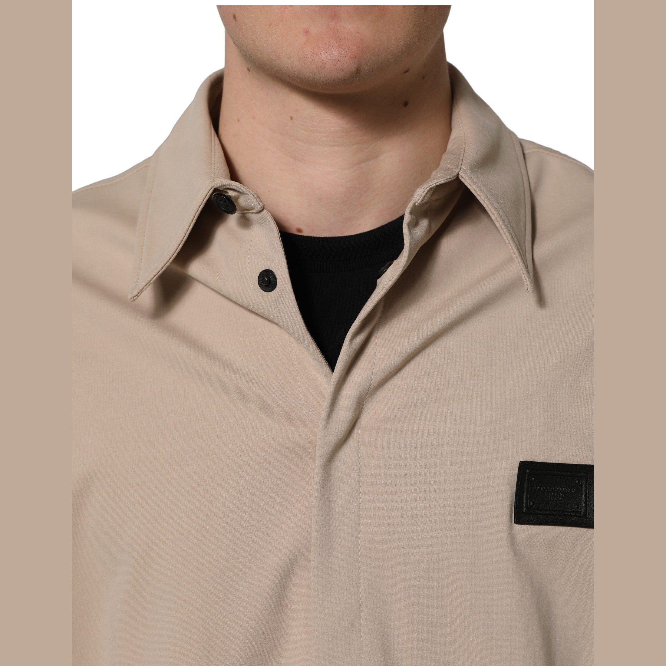 Dolce & Gabbana Beige Logo Overshirt Cotton Men Casual Shirt