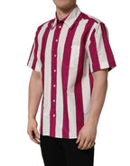 Dolce & Gabbana White Maroon Striped Men Short Sleeves Shirt