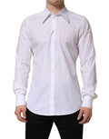 Elegant white Dolce & Gabbana Martini long sleeves men's dress shirt with tailored fit and classic collar.