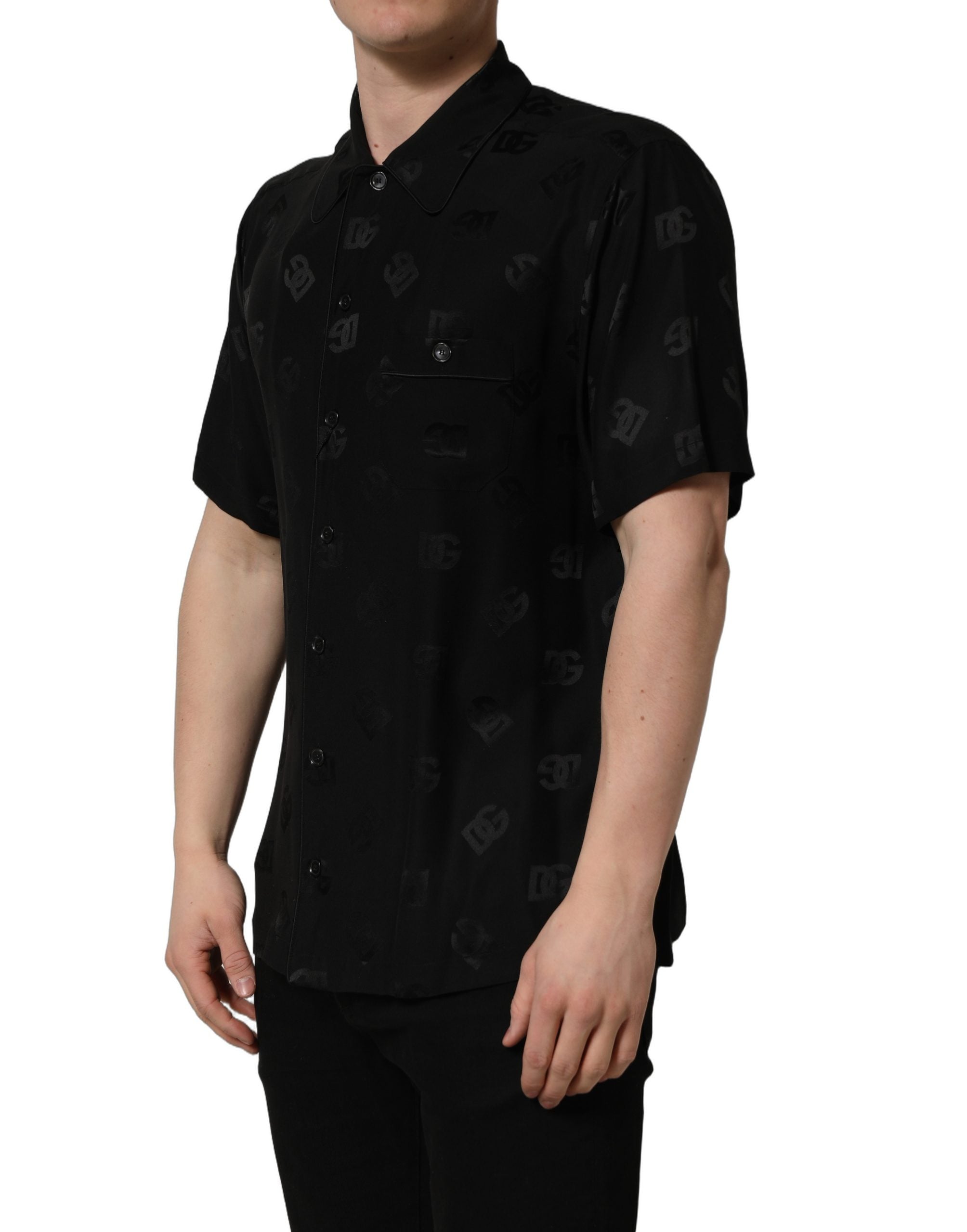 Dolce & Gabbana Black Logo Monogram Short Sleeves Men Shirt