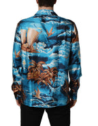 Dolce & Gabbana Blue Silk Twill Hawaiian GraphicPrint Shirt