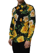 Dolce & Gabbana Black Floral Stretch Cotton SICILIA Fit Dress Shirt